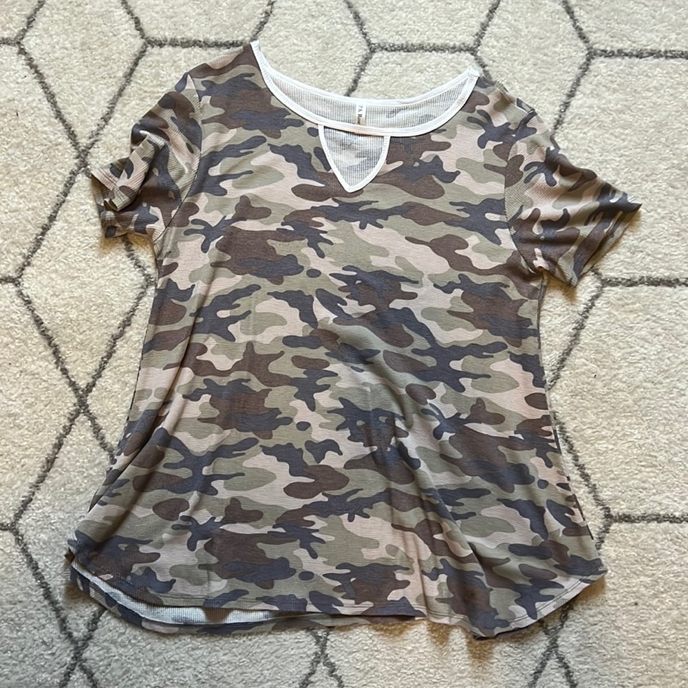 Camo Tee with a Key-hole Neckline